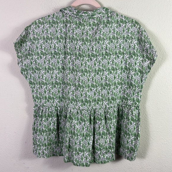 Cynthia Rowley 100% Linen Green Floral Partial Button Down Top Blouse size Small - Picture 6 of 8
